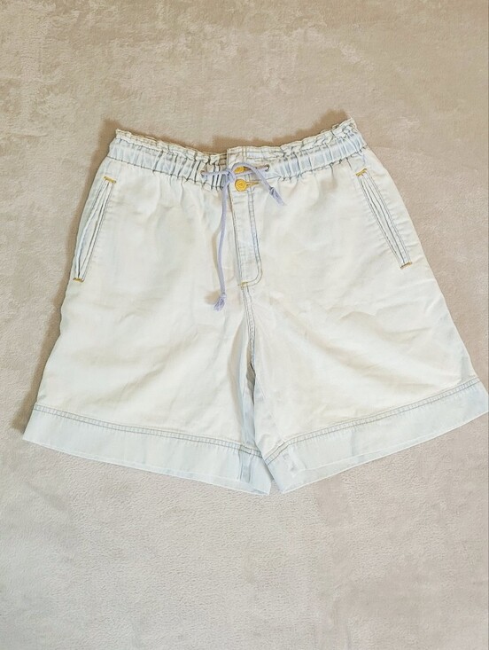 Lizsport Pants - Vintage '90S White wash Paper Bag Waist Women's Jean Shorts P Small